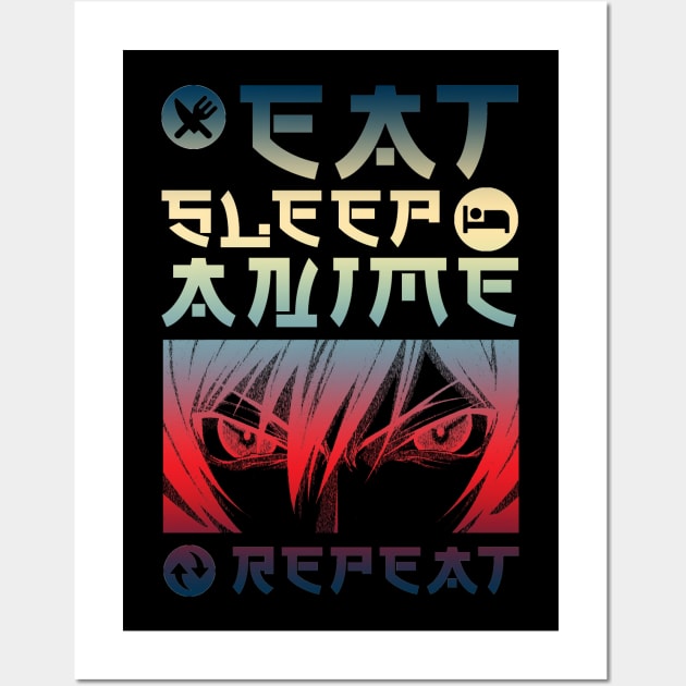 EAT SLEEP ANIME REPEAT Wall Art by hackercyberattackactivity